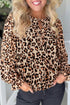 Leopard Print Tie Front Puff Sleeve Woven Blouse