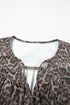 Leopard Print Tie Neck Puff Sleeve Denim Babydoll Top
