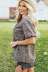 Leopard Print Tie Neck Puff Sleeve Denim Babydoll Top