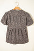Leopard Print Tie Neck Puff Sleeve Denim Babydoll Top