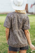 Leopard Print Tie Neck Puff Sleeve Denim Babydoll Top