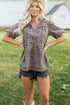 Leopard Print Tie Neck Puff Sleeve Denim Babydoll Top