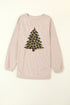 Leopard Print Tree Graphic Corduroy Pullover Sweatshirt