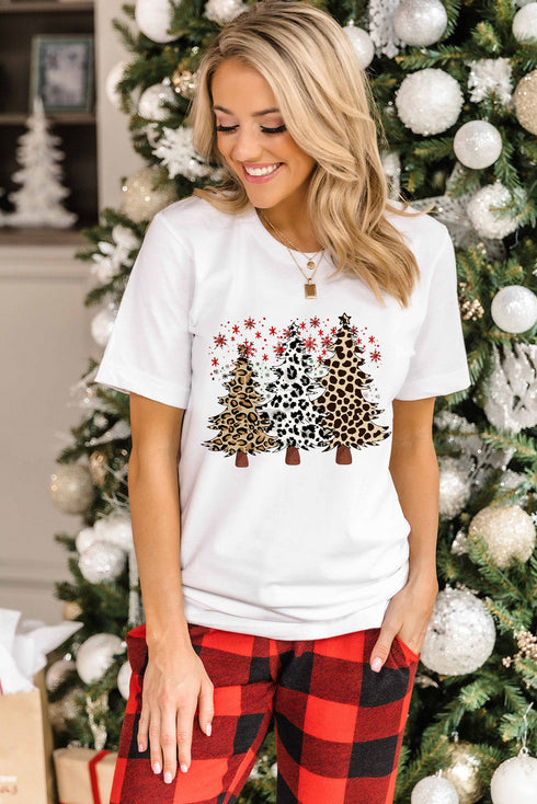 Leopard Print Tree Graphic Crewneck Short Sleeve Tee