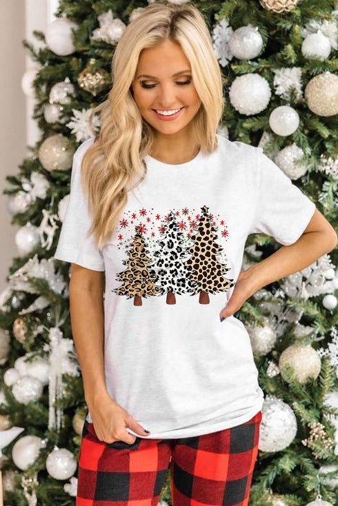 Leopard Print Tree Graphic Crewneck Short Sleeve Tee