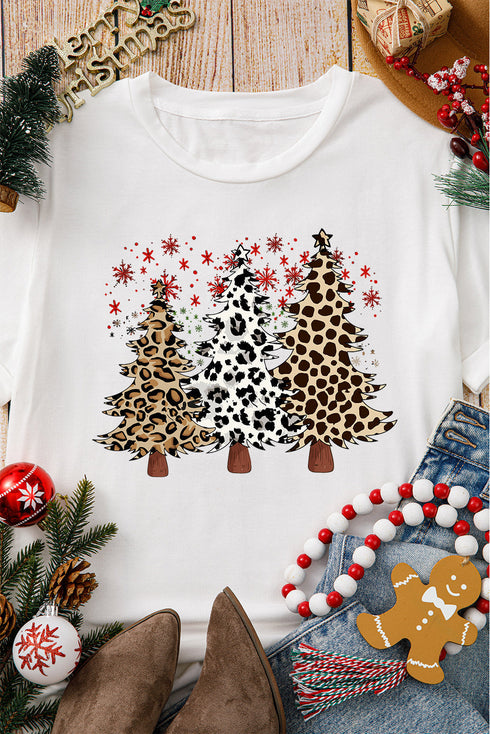 Leopard Print Tree Graphic Crewneck Short Sleeve Tee