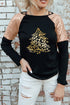 Leopard Print Tree Graphic Sequin Raglan Top