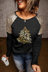 Leopard Print Tree Graphic Sequin Raglan Top