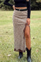 Leopard Print Trim Split Long Western Satin Skirt