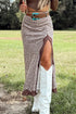 Leopard Print Trim Split Long Western Satin Skirt