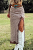 Leopard Print Trim Split Long Western Satin Skirt