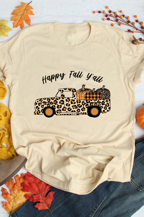 Leopard Print Truck Pumpkin Graphic T-Shirt