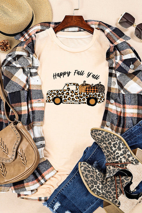 Leopard Print Truck Pumpkin Graphic T-Shirt