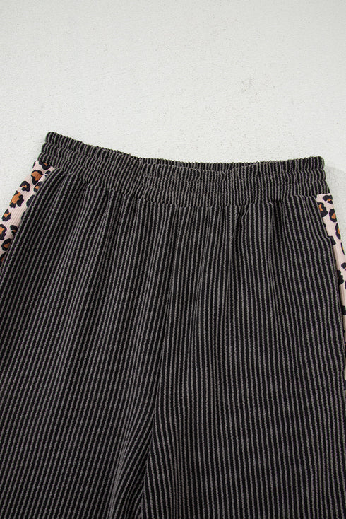 Leopard Print Twisted Rib Cropped Wide Leg Pant Set