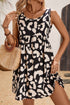 Leopard Print U Neck Sleeveless High Waist Dress