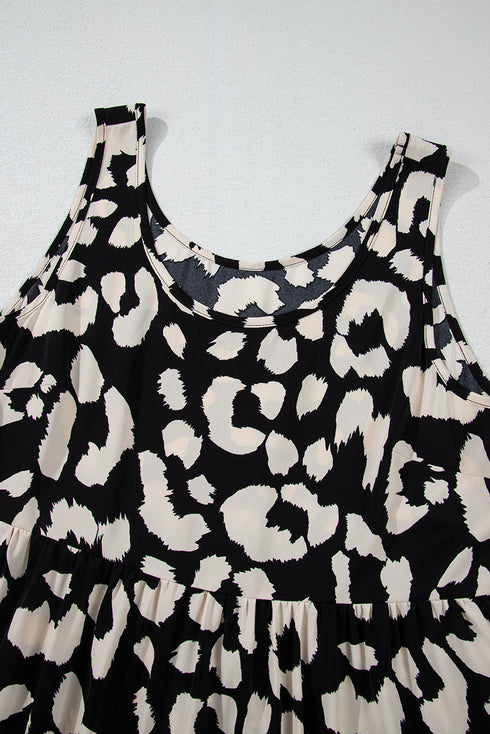 Leopard Print U Neck Sleeveless High Waist Dress