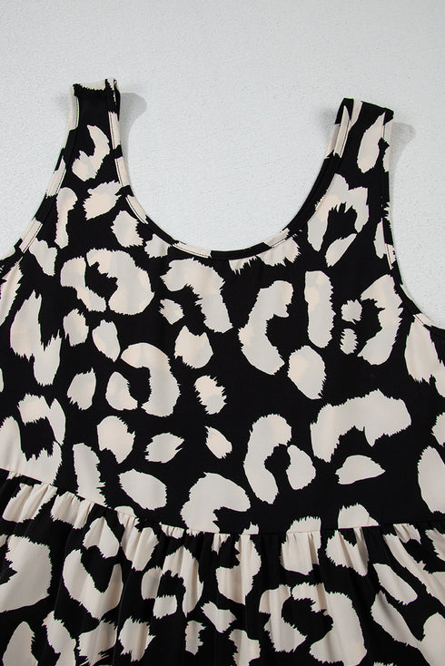 Leopard Print U Neck Sleeveless High Waist Dress