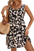 Leopard Print U Neck Sleeveless High Waist Dress