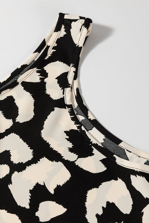 Leopard Print U Neck Sleeveless High Waist Dress