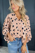Leopard Print V Neck Bracelet Sleeve Woven Blouse