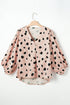 Leopard Print V Neck Bracelet Sleeve Woven Blouse
