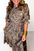 Leopard Print V Neck Gathered Waist A Line Maxi Dress