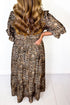 Leopard Print V Neck Gathered Waist A Line Maxi Dress