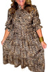 Leopard Print V Neck Gathered Waist A Line Maxi Dress