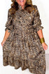 Leopard Print V Neck Gathered Waist A Line Maxi Dress