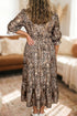 Leopard Print V Neck Gathered Waist A Line Maxi Dress