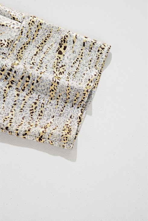 Leopard Print V Neck Half Sleeve Loose Fit Shirt
