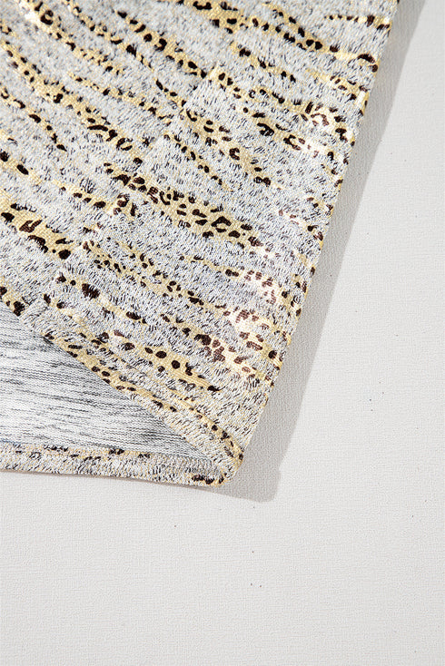 Leopard Print V Neck Half Sleeve Loose Fit Shirt