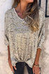 Leopard Print V Neck Half Sleeve Loose Fit Shirt