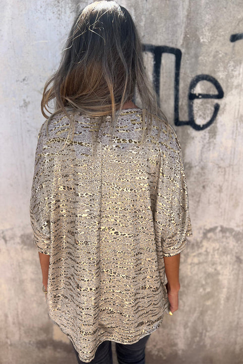 Leopard Print V Neck Half Sleeve Loose Fit Shirt