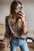 Leopard Print V Neck Half Sleeve Relaxed Blouse