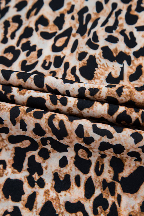 Leopard Print V Neck Half Sleeve Relaxed Blouse