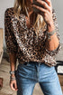 Leopard Print V Neck Half Sleeve Relaxed Blouse