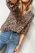 Leopard Print V Neck Half Sleeve Relaxed Blouse