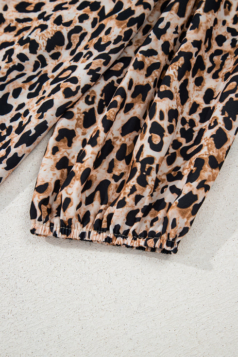 Leopard Print V Neck Half Sleeve Relaxed Blouse