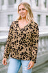 Leopard Print V Neck Long Sleeve Relaxed Fit Top