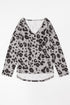 Leopard Print V Neck Long Sleeve Relaxed Fit Top