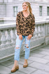 Leopard Print V Neck Long Sleeve Relaxed Fit Top