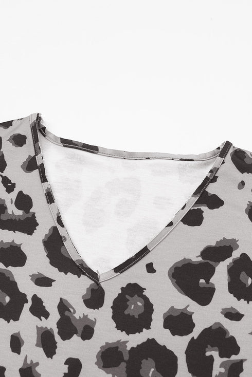 Leopard Print V Neck Long Sleeve Relaxed Fit Top