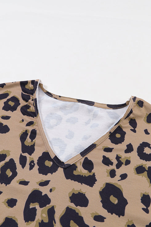 Leopard Print V Neck Long Sleeve Relaxed Fit Top
