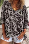 Leopard Print V Neck Long Sleeve Relaxed Fit Top