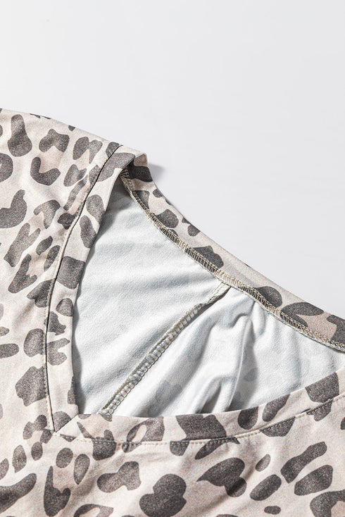 Leopard Print V Neck Loose Fit Mini Dress