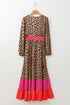 Leopard Print V Neck Patchwork Loose Fit Maxi Dress