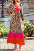 Leopard Print V Neck Patchwork Loose Fit Maxi Dress