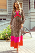 Leopard Print V Neck Patchwork Loose Fit Maxi Dress