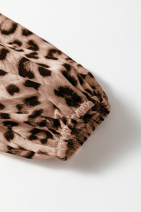 Leopard Print V Neck Patchwork Loose Fit Maxi Dress
